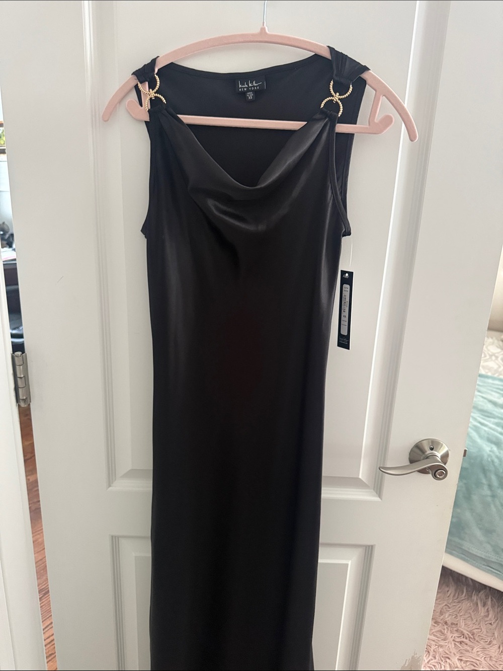 Black Cowl Neck Satin Maxi Dress